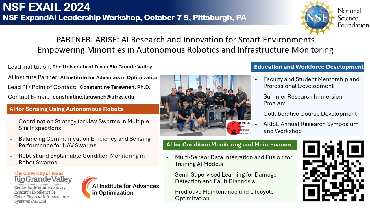 NSF EXAIL FLYER ARISE: AI Research and Innovation for Smart Environments Empowering Minorities in Autonomous Robotics and Infrastructure Monitoring