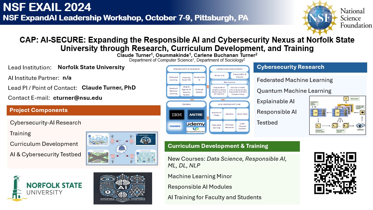 NSF EXAIL FLYER NORFOLK: AI-SECURE: Expanding the Responsible AI and Cybersecurity Nexus at NSU through Research, Curriculum Development, and Training