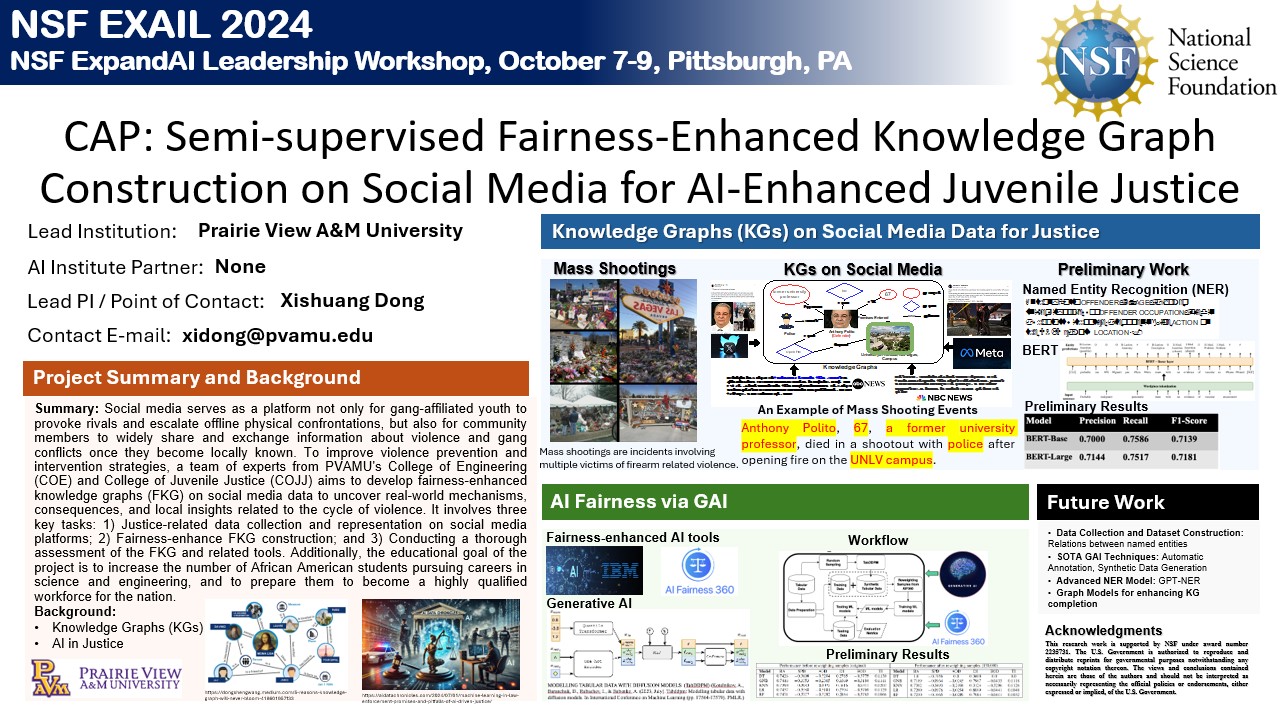 NSF EXAIL FLYER PVAMU: Semi-Supervised Fairness-Enhanced Knowledge Graph Construction on Social Media for AI-Enhanced Juvenile Justice